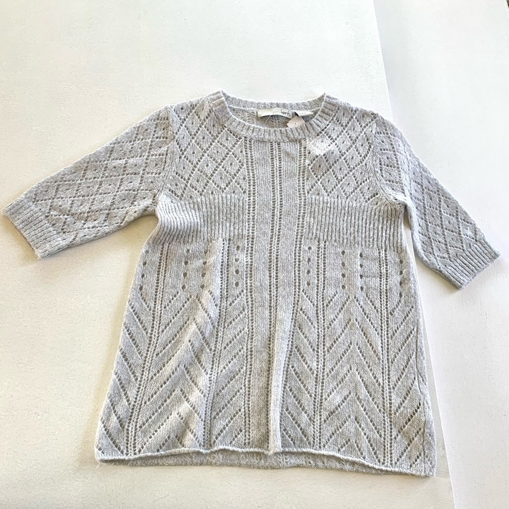 Kersh knit babydoll sweater gray casual short sleeve crewneck top tunic small